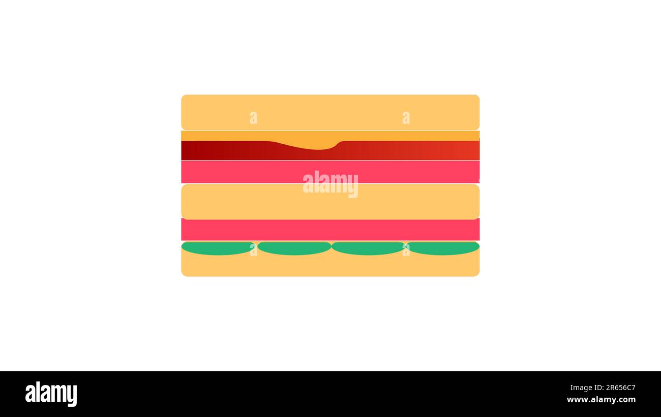 Darstellung des Vektorstils in der oberen Sandwich-Ansicht. Sandwichbrot auf Platte isoliert auf braunem Hintergrund. Sandwich-Klassiker im flachen Stil. Stock Vektor
