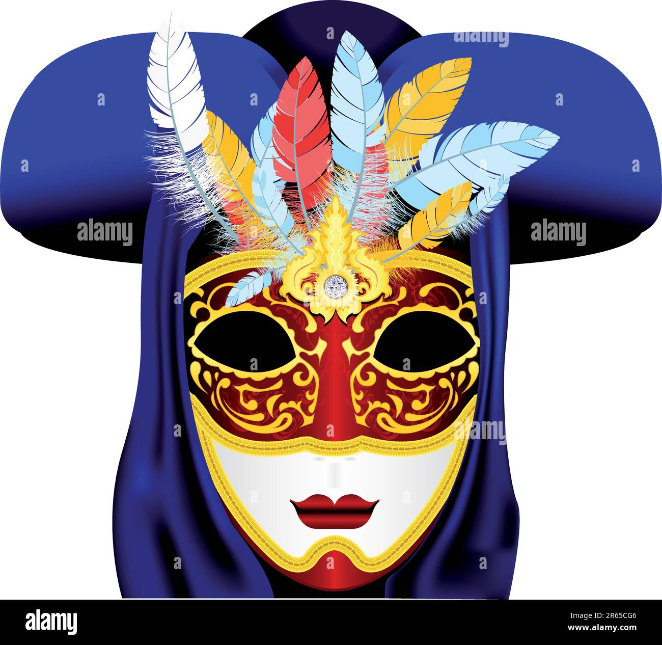 Venezianische Karnevalsmaske für Vollgesicht mit Feder Stock Vektor