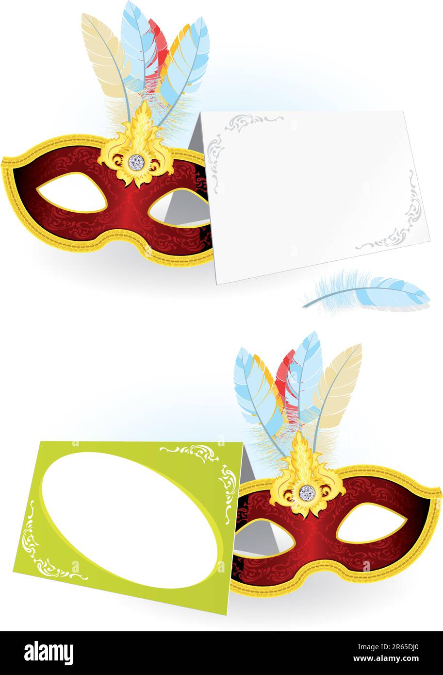 Leere Einladung zum Karneval mit Maskenmaske und Feder Stock Vektor