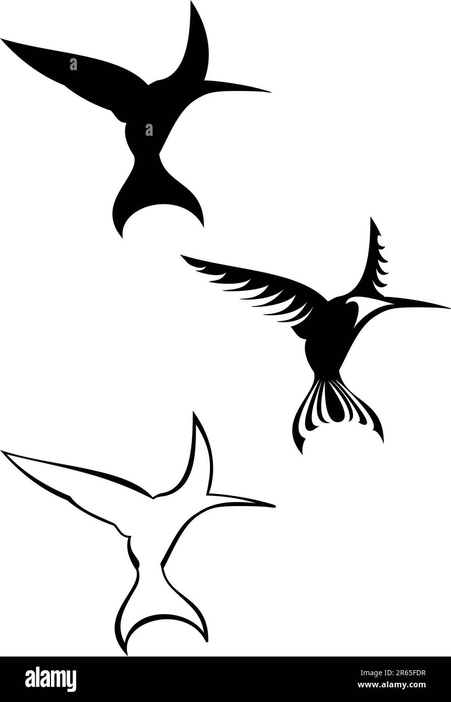 Ein Satz von drei Tribal hummingbird Tattoos Stock Vektor