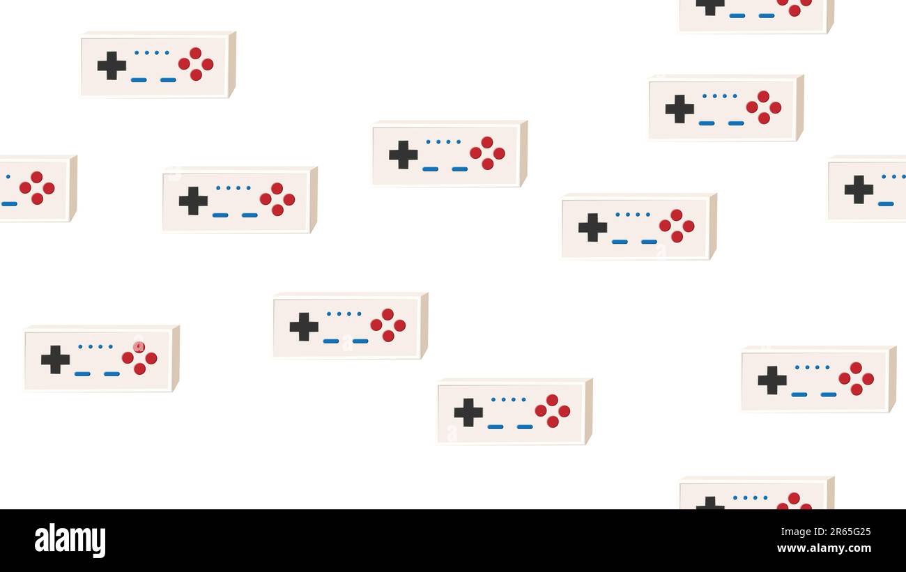 Nahtloses Muster endlos mit Spielekonsolen-Joysticks, elektronischem Spielzeug, altem Retro-Hipster aus den Jahren 70s, 80s und 90s isoliert auf weißem Hintergrund. Vecto Stock Vektor