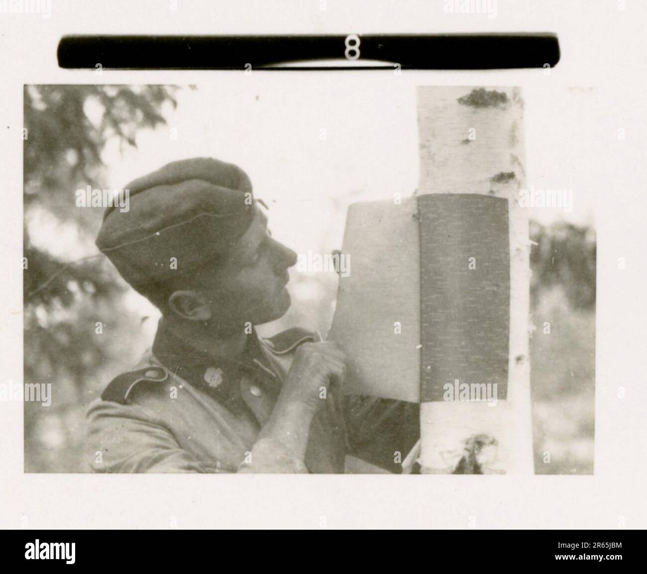 SS-Fotograf Baumann, Totenkopf Division, Russland 1941 Aufklärungseinheit von Wheeled, Fotos von Motorrädern, Flak-Gewehren, Gräbern, russischen Kriegsgefangenen und Dorfbewohnern, Fieseler FI 156 Storch, zerstörte russische Panzer und Ausrüstung, Brückenbau, im Fluss schwimmende Soldaten, Maschinengewehrmannschaft, Panzerabwehrmannschaft, Zeremonie der Unit Awards, Einheiten auf dem marsch, Artillerie von Halbschienen gezogen, Kfz-Wartungseinheit, Kriegsberichter-Aktivitäten, Feldbäckerei, Feldlazarett, Luftversorgung durch JU-52, Flugabwehrsucheinheit, Postamt und ein Focke-Wulf 189 (Eagle-Owl) im Flug. Ima Stockfoto