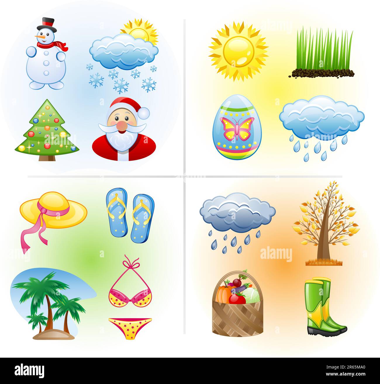 Seasons Icon Set: Winter, Frühling, Sommer, Herbst. Stock Vektor