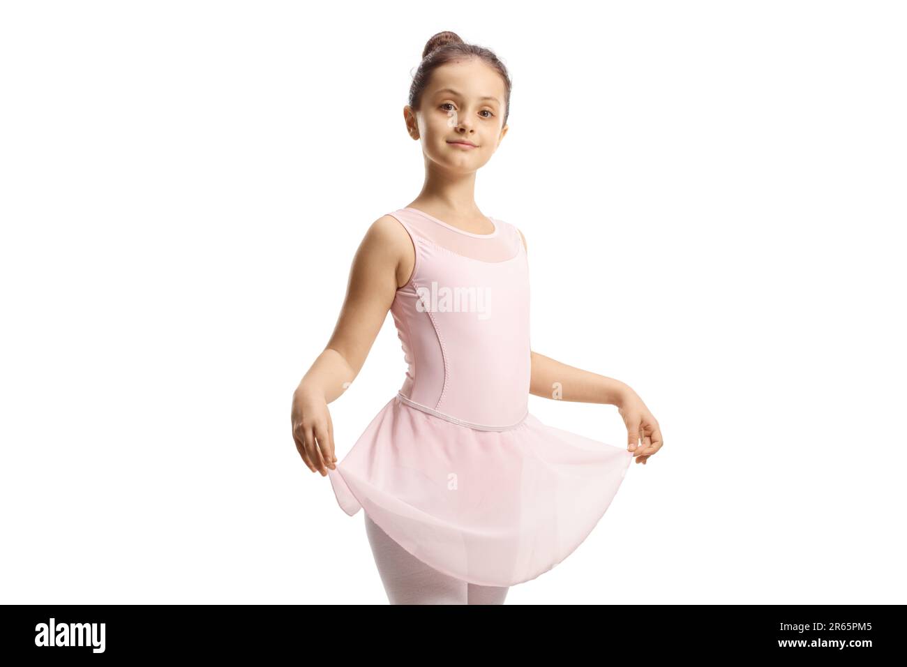 Kleine Ballerina in rosa Kleid isoliert auf weißem Hintergrund Stockfoto