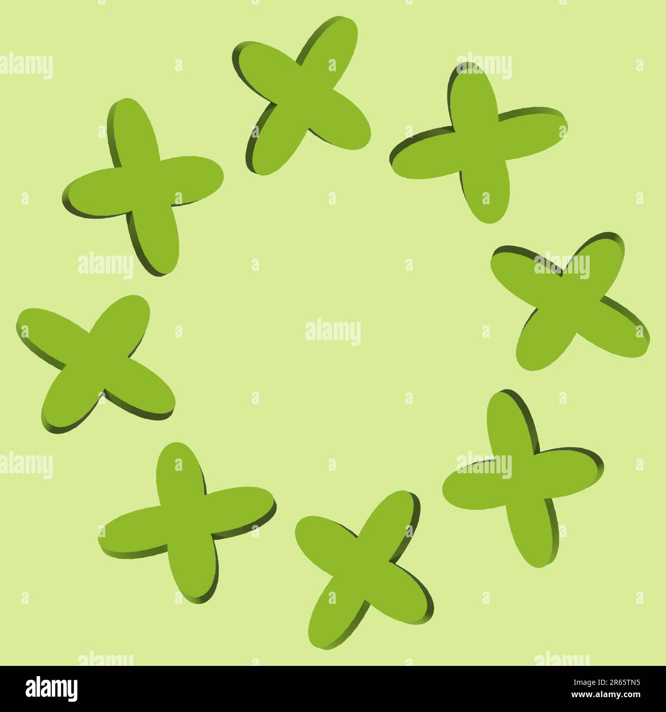 Eine Darstellung einer Sammlung grüner Shamrocks, die in kreisförmigem Format angeordnet sind Stockfoto