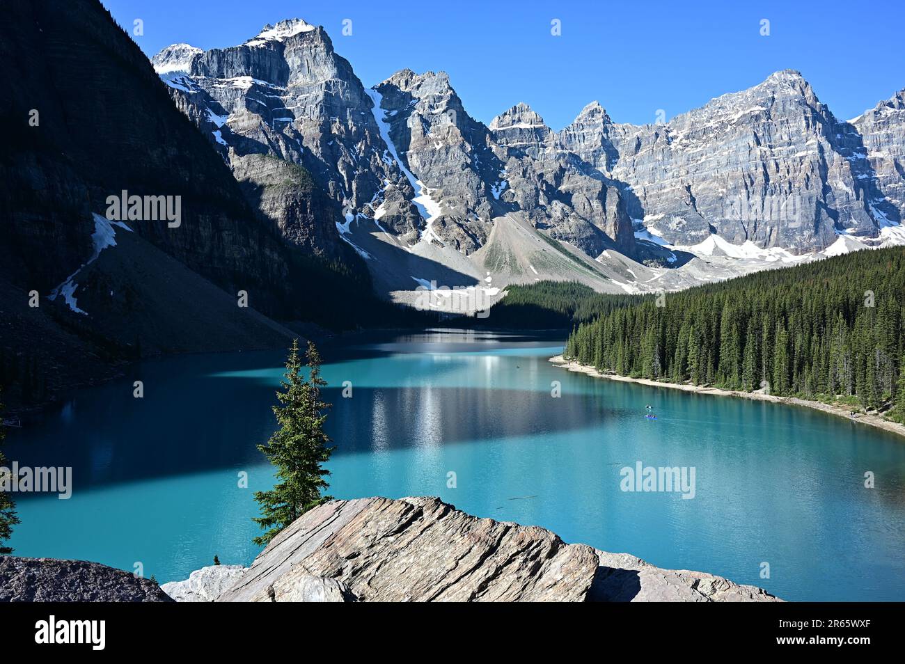 Lake Moraine, Alberta, Kanada; Blick vom Gipfel des Rockpile Trail Stockfoto