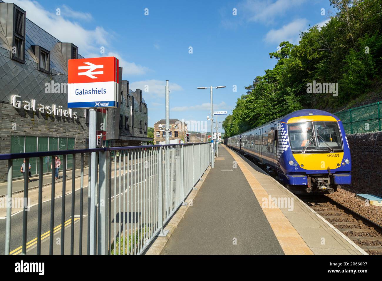 Galashiels Bahnhof in der schottischen Grenze. Stockfoto