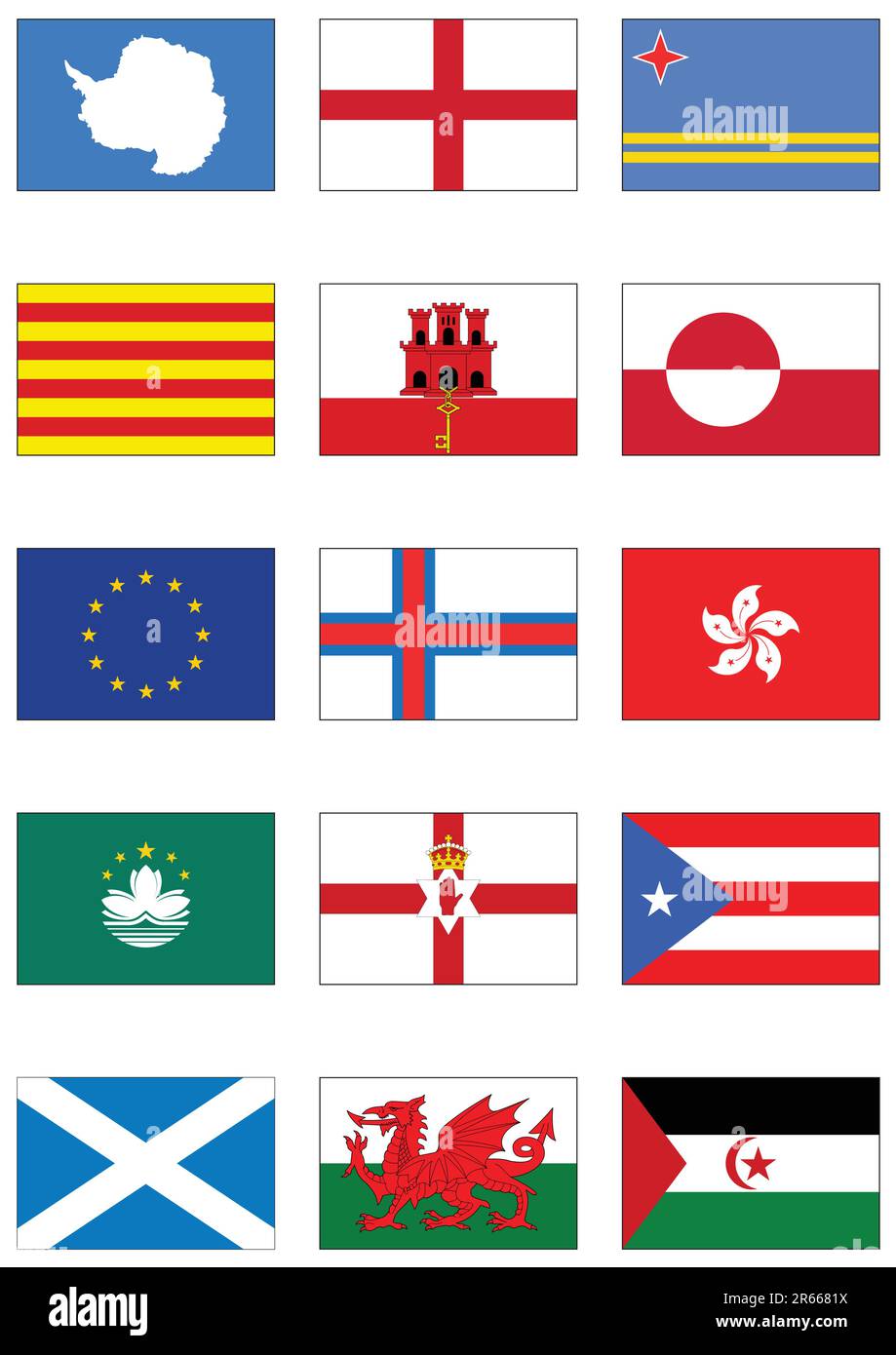 Vollständiger Vektorsatz von Flaggen aus Australien und Ozeanien. Alle Objekte werden gruppiert und mit dem Ländernamen versehen. Stock Vektor