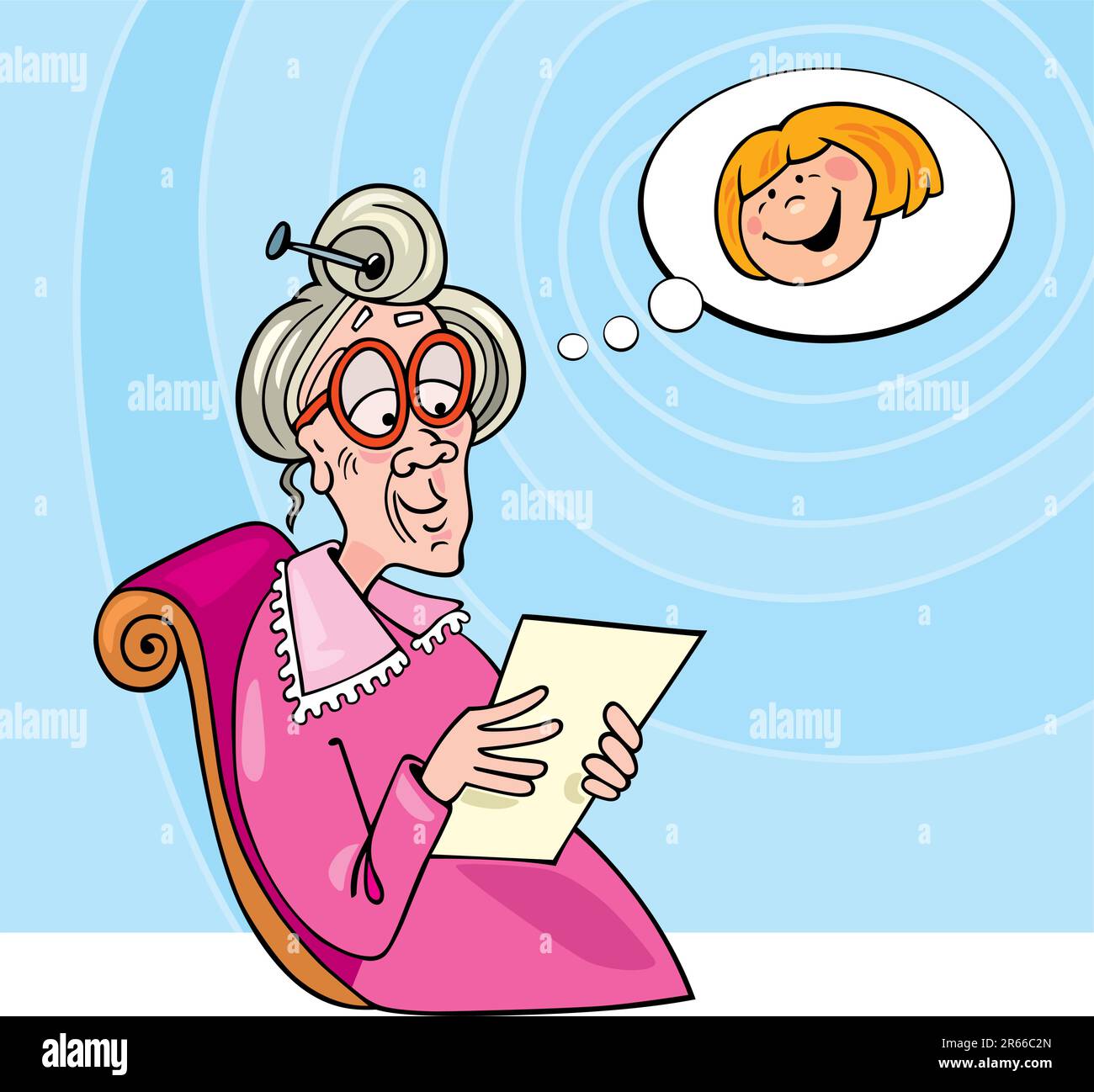 Abbildung einer Großmutter, die einen Brief von der Enkeltochter liest Stock Vektor