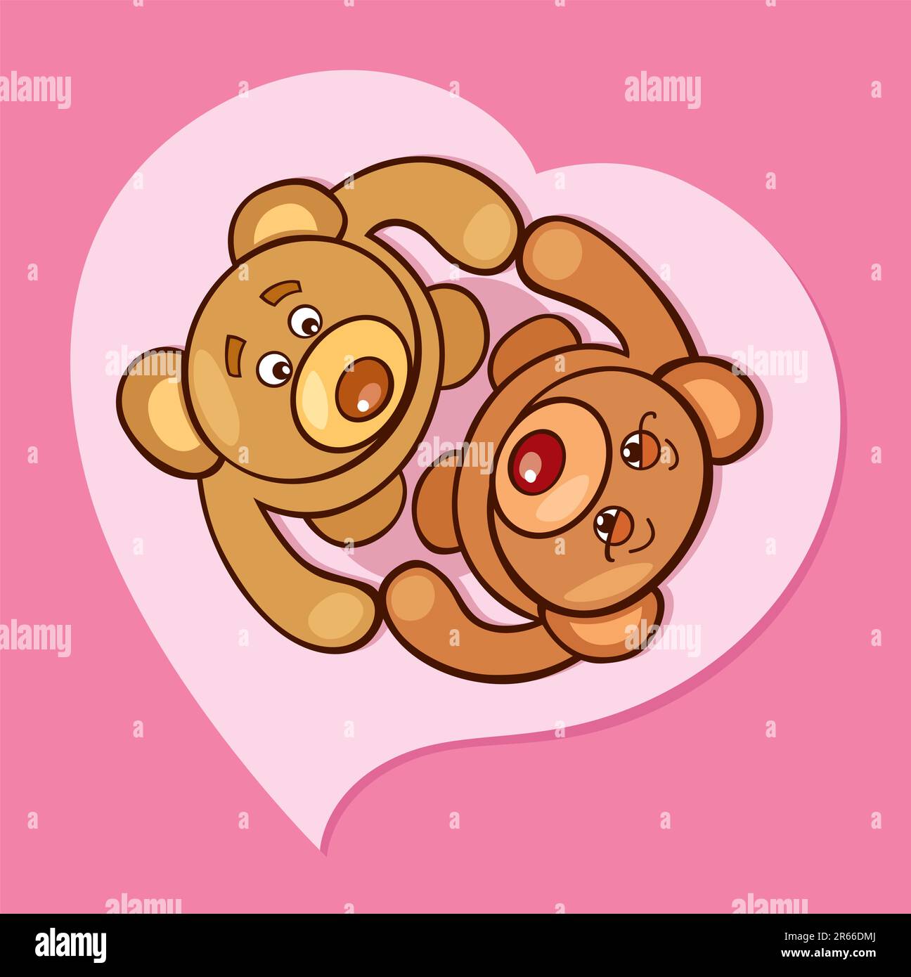Cartoon-Vektordarstellung zweier Teddybären, die sich in das Herz verlieben Stock Vektor