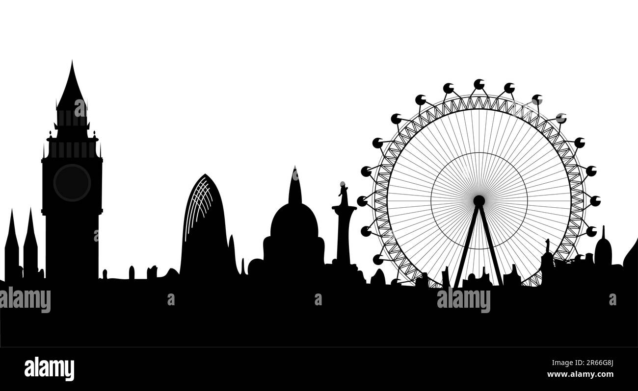 Bild des Panoramas von London - Denkmäler von London - Big Ben, London Eye - Vektor Stock Vektor