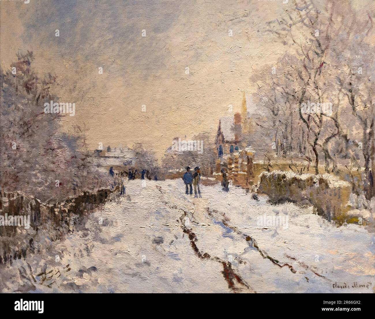 Schneeszene in Argenteuil, 1875 vom französischen Maler Claude Monet. Die schweren Schneefälle im Winter 1874-5 veranlassten Monet, die Landschaft zu malen. Stockfoto