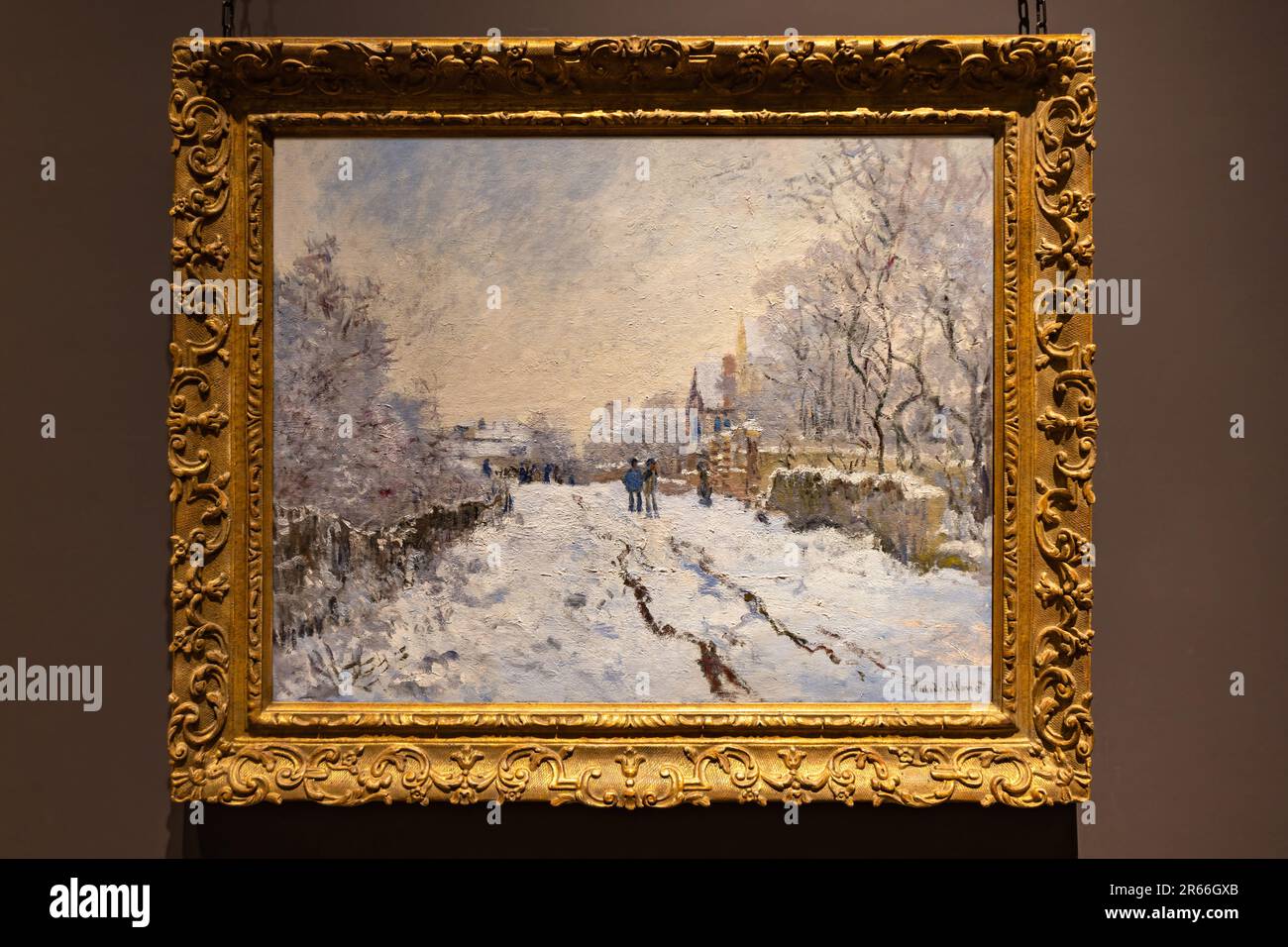 Schneeszene in Argenteuil, 1875 vom französischen Maler Claude Monet. Die schweren Schneefälle im Winter 1874-5 veranlassten Monet, die Landschaft zu malen. Stockfoto