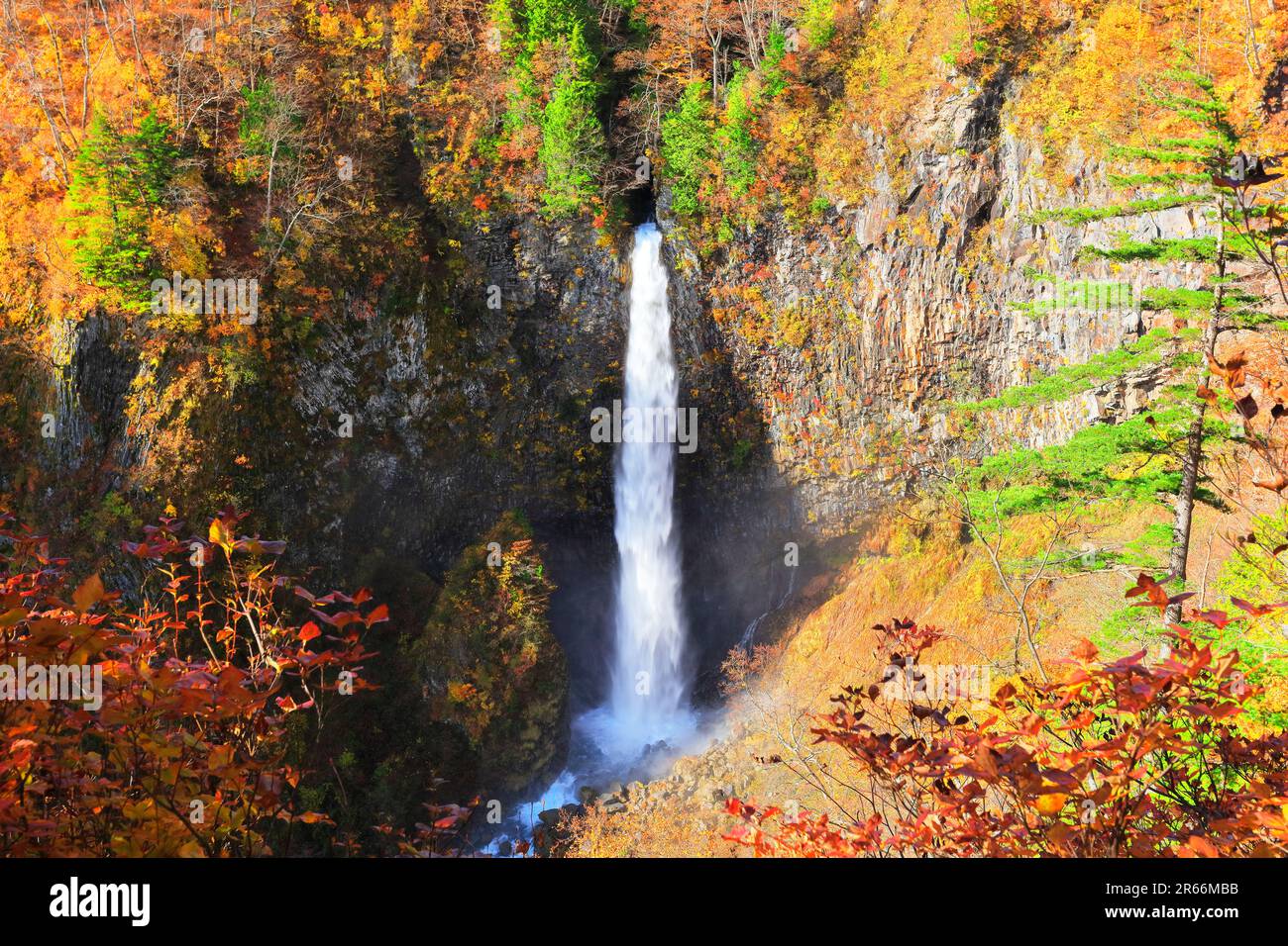 Shirasui Wasserfall und Herbstblätter Stockfoto