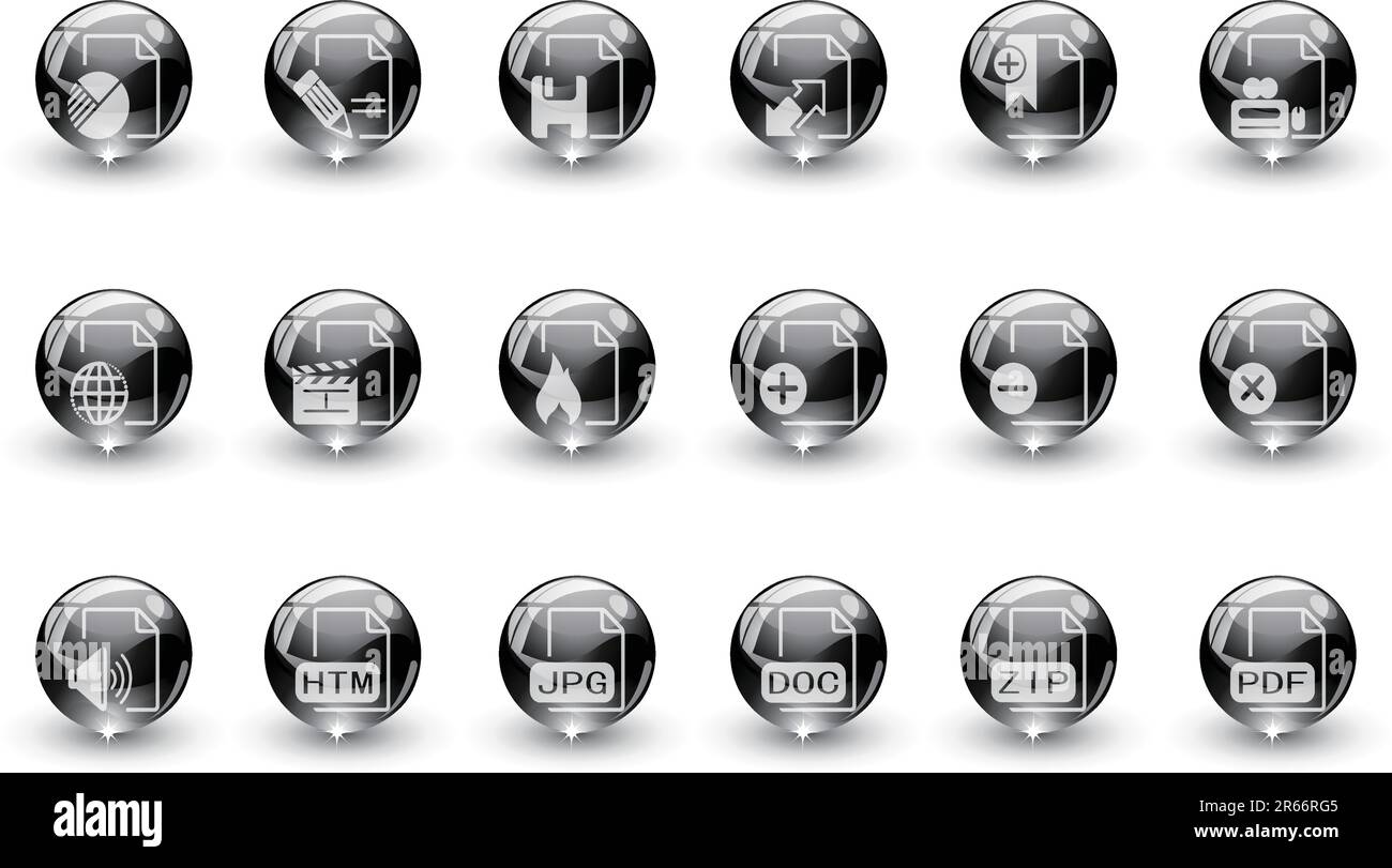 Symbole für Dokument- und Dateiformate Black Crystal Series Stock Vektor