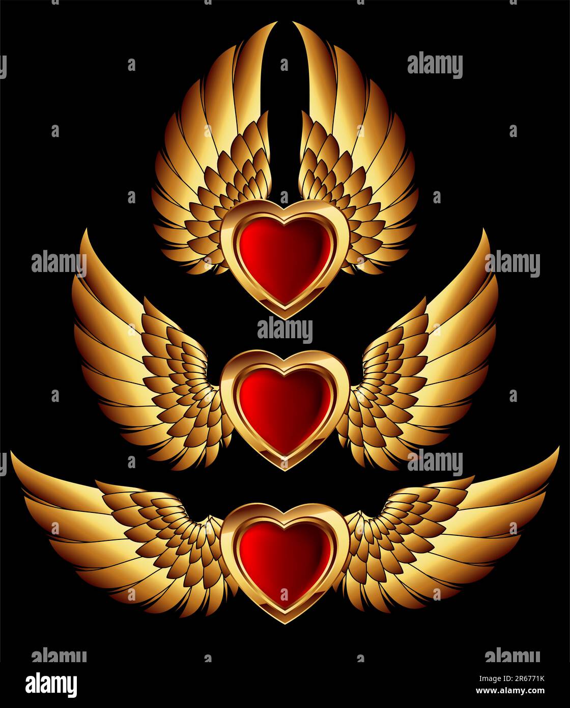 Herzformen mit goldenen Flügeln, diese Illustration kann als Designerarbeit nützlich sein Stock Vektor