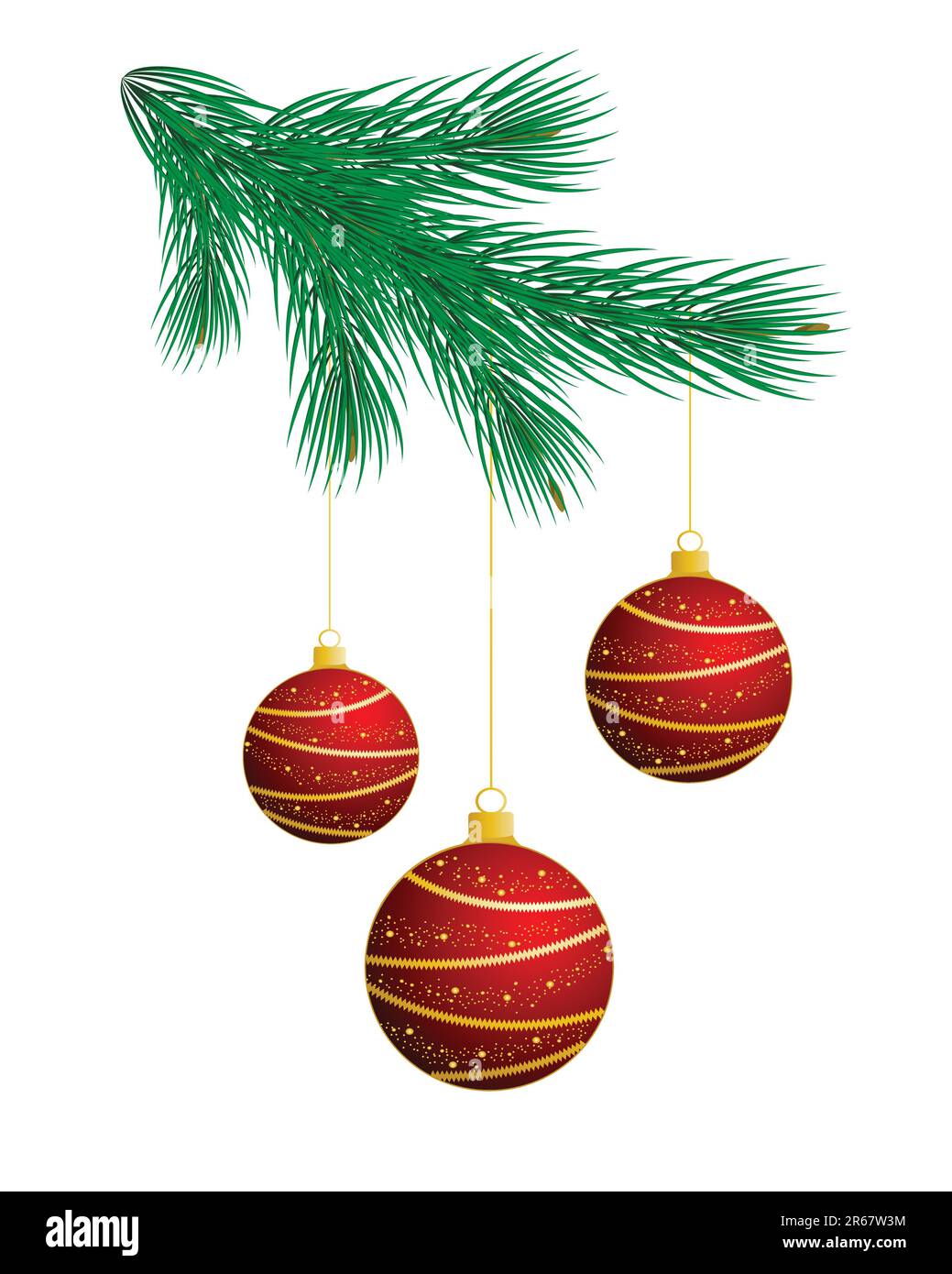 weihnachtsbaumzweig mit roten Kugeln Stock Vektor