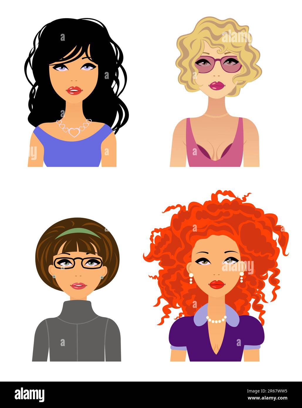 Vier Mädchen mit verschiedenen Haarstilen Stock Vektor