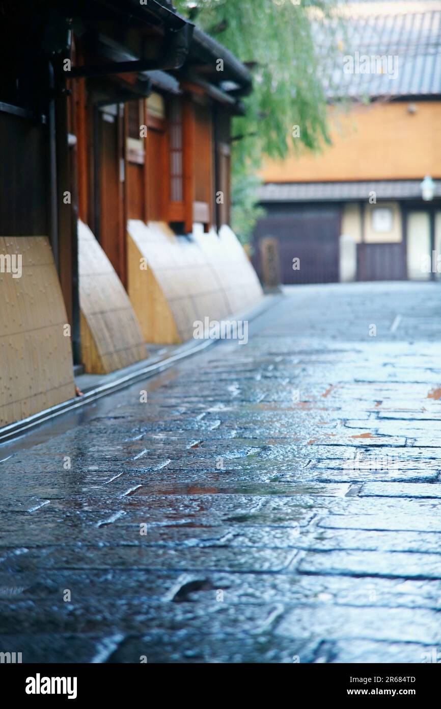 Steingepflasterte Straße in Gion Shirakawa Stockfoto