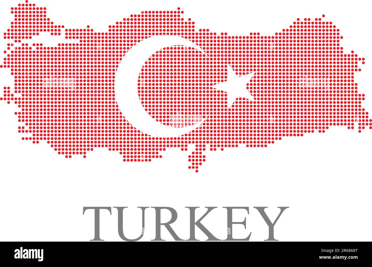 Truthahn-Pixelkarte und türkische Flagge isoliert auf weißem Hintergrund - Vektor Stock Vektor