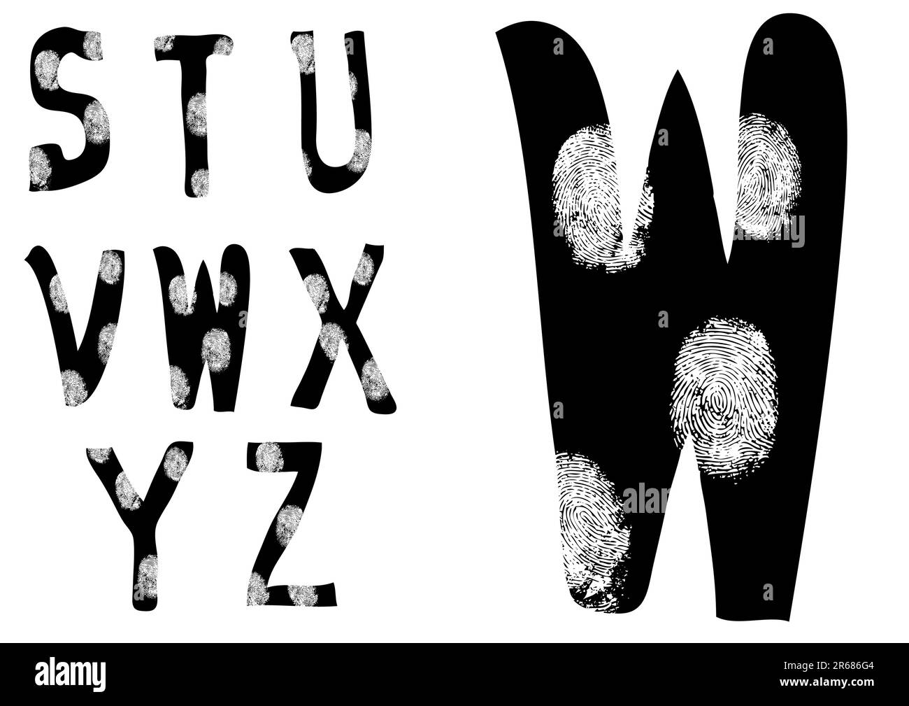 Buchstaben mit Fingerabdrücken von S bis Z (3-Satz, 3 Stück) Stock Vektor