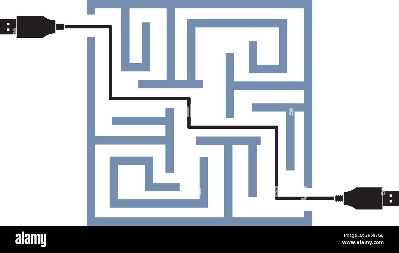 Labyrinth aus usb-Link-Vektor auf weißem Hintergrund Stock Vektor