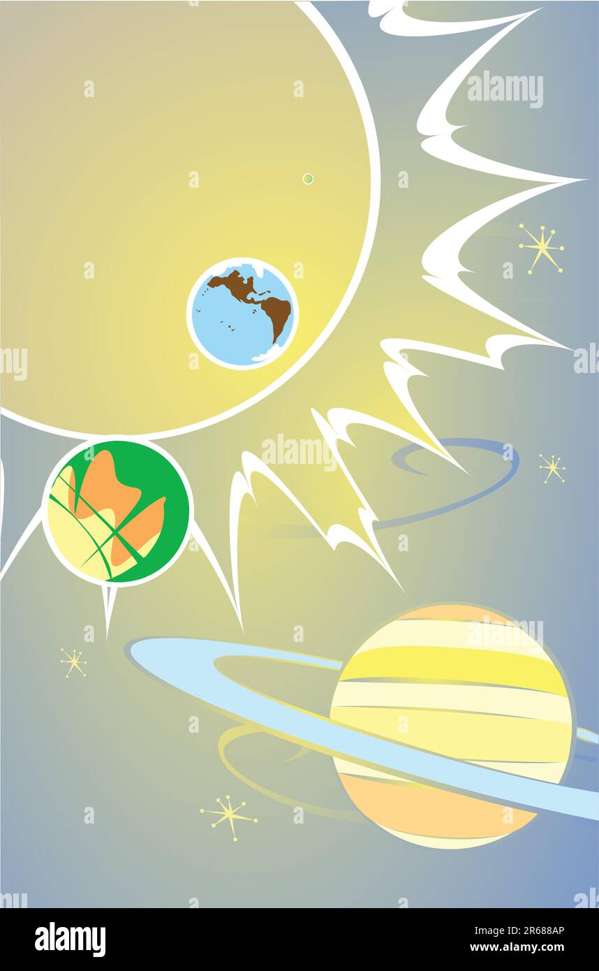 Retro-Styled Bild des Sonnensystems und ein paar Planeten. Stock Vektor