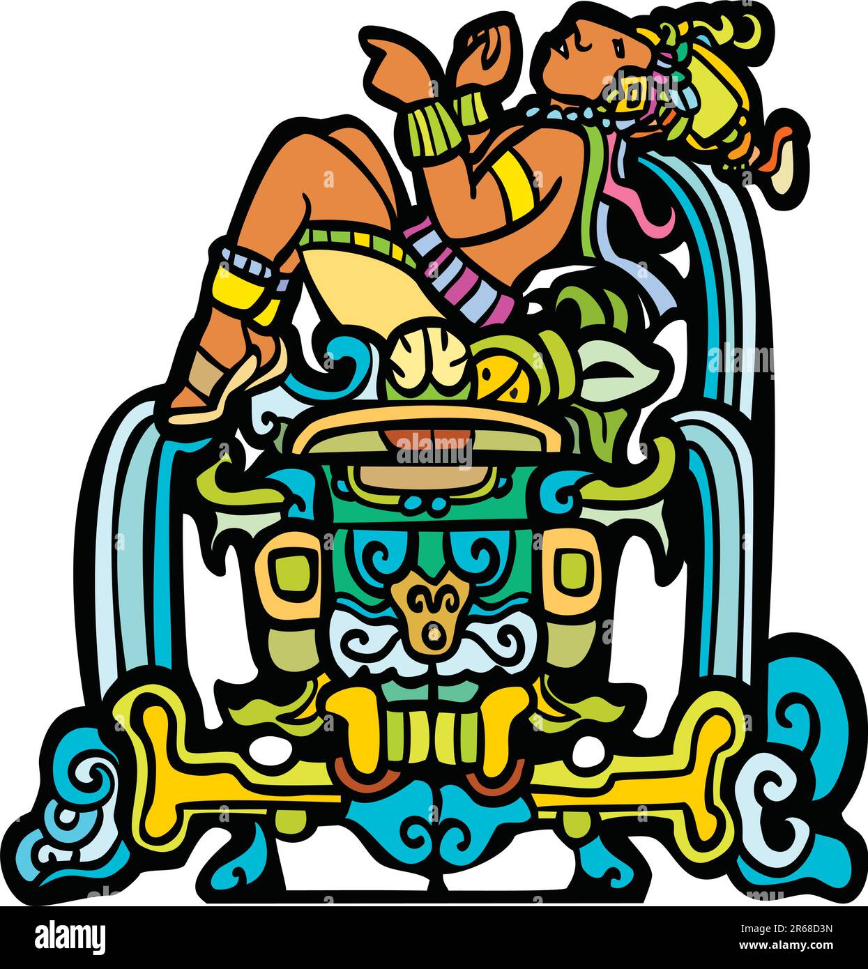 Liegender Maya mit Wasserfällen aus Tempel Bilder angepasst. Stock Vektor