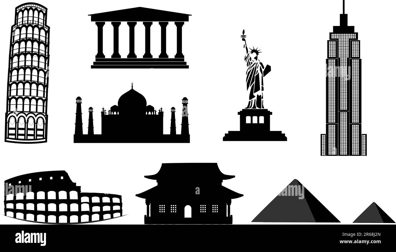 Vektorsilhouetten für Orientierungspunkte Stock Vektor