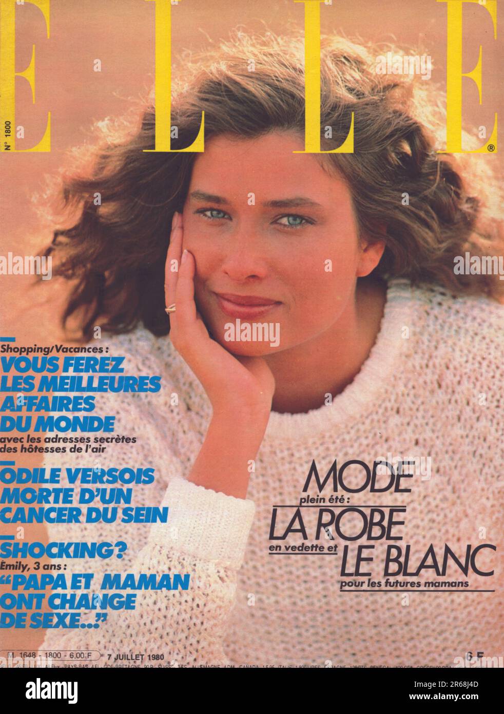 Elle French Edition 7 Juillet 1980 Elle Mode la Robe le Blanc Elle Deckblatt Elle erste Seite Elle Cover 1980 Stockfoto