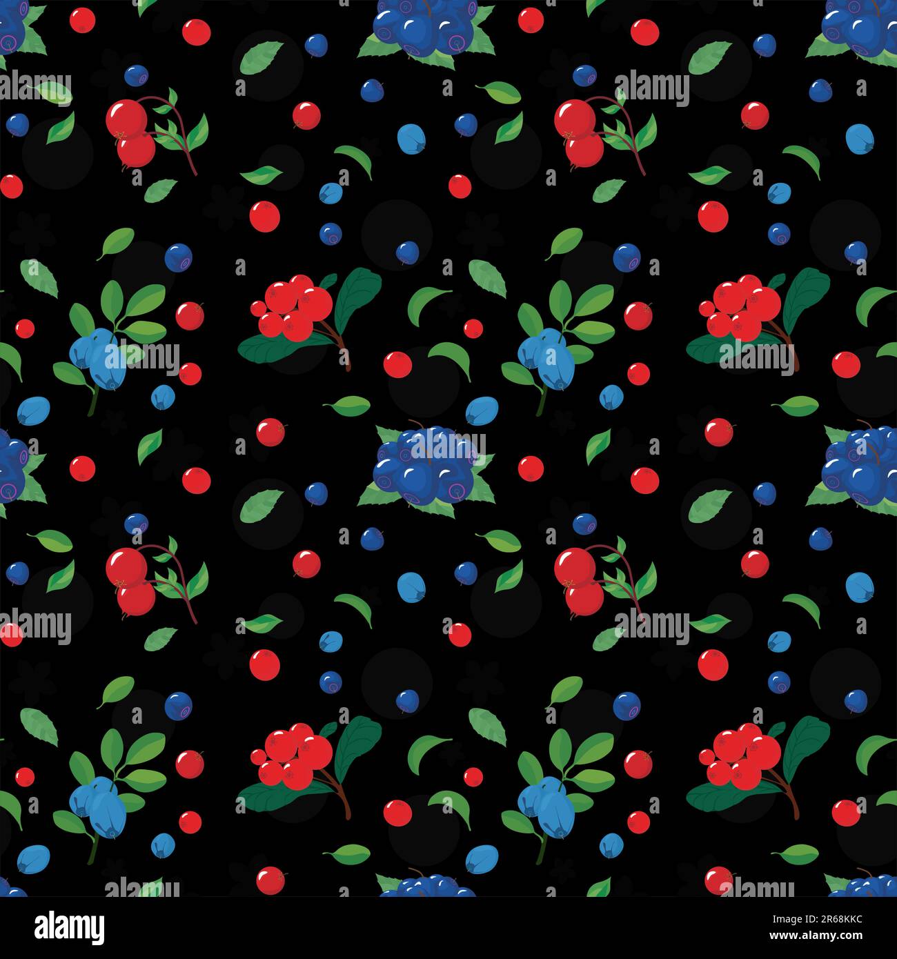 Reife frische Waldbeeren auf Schwarz. Nahtloses Muster. Stock Vektor