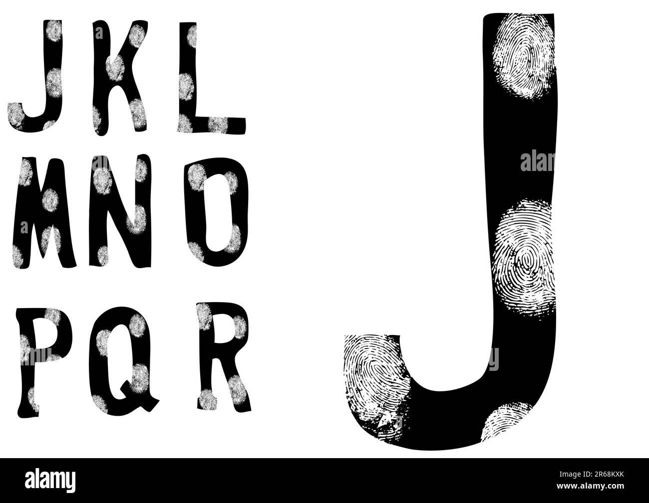 Buchstabe mit Fingerabdrücken von J bis R (Satz 2 von 3) Stock Vektor