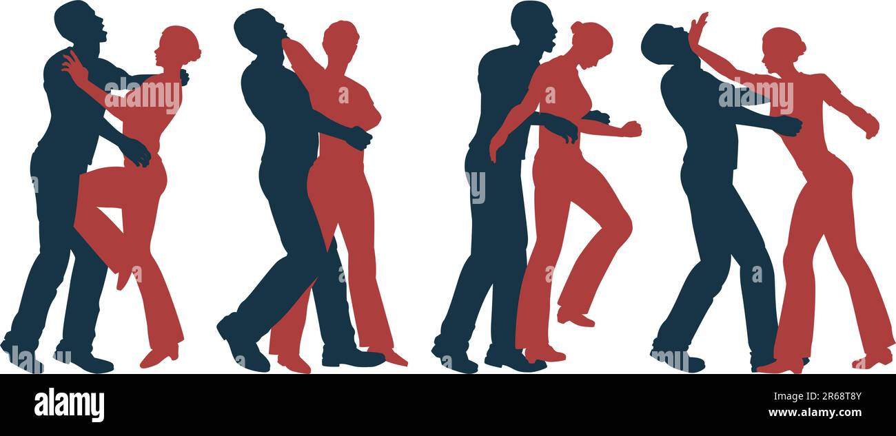 Satz von bearbeitbaren Vector Silhouetten von selbst bewegt Verteidigung für Frauen Stock Vektor