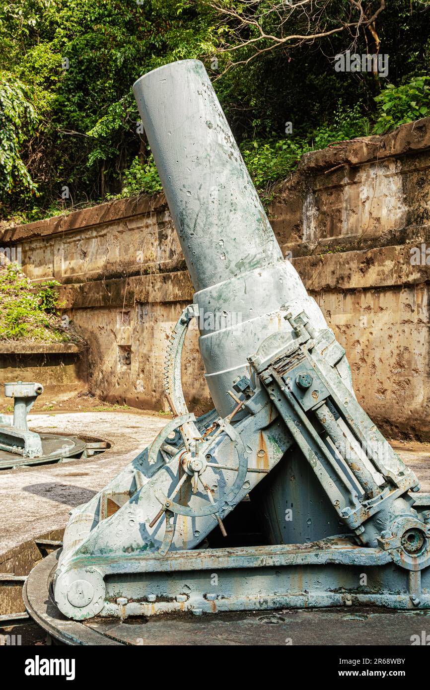 Die Ruinen der Artilly am Battery Way, Mörserkanone auf der Insel Corregidor auf den Philippinen. Corregidor Island bewachte den Eingang Stockfoto