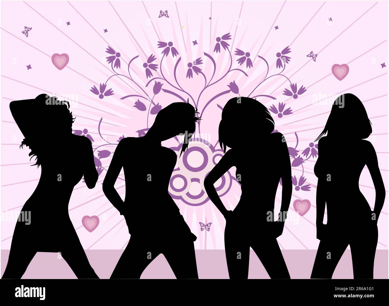 Posing Girls - Vektor-Silhouette-Illustration Stock Vektor
