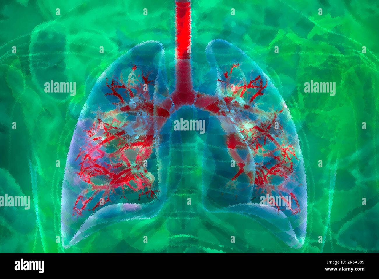 Lungen Luft wird bei Menschen durch die Lungen eingeatmet und hat Bronchien, Illustration, Wissenschaft, Biologie, Illustration, Wissenschaft, Biologie, abstrakte Kunst Stockfoto