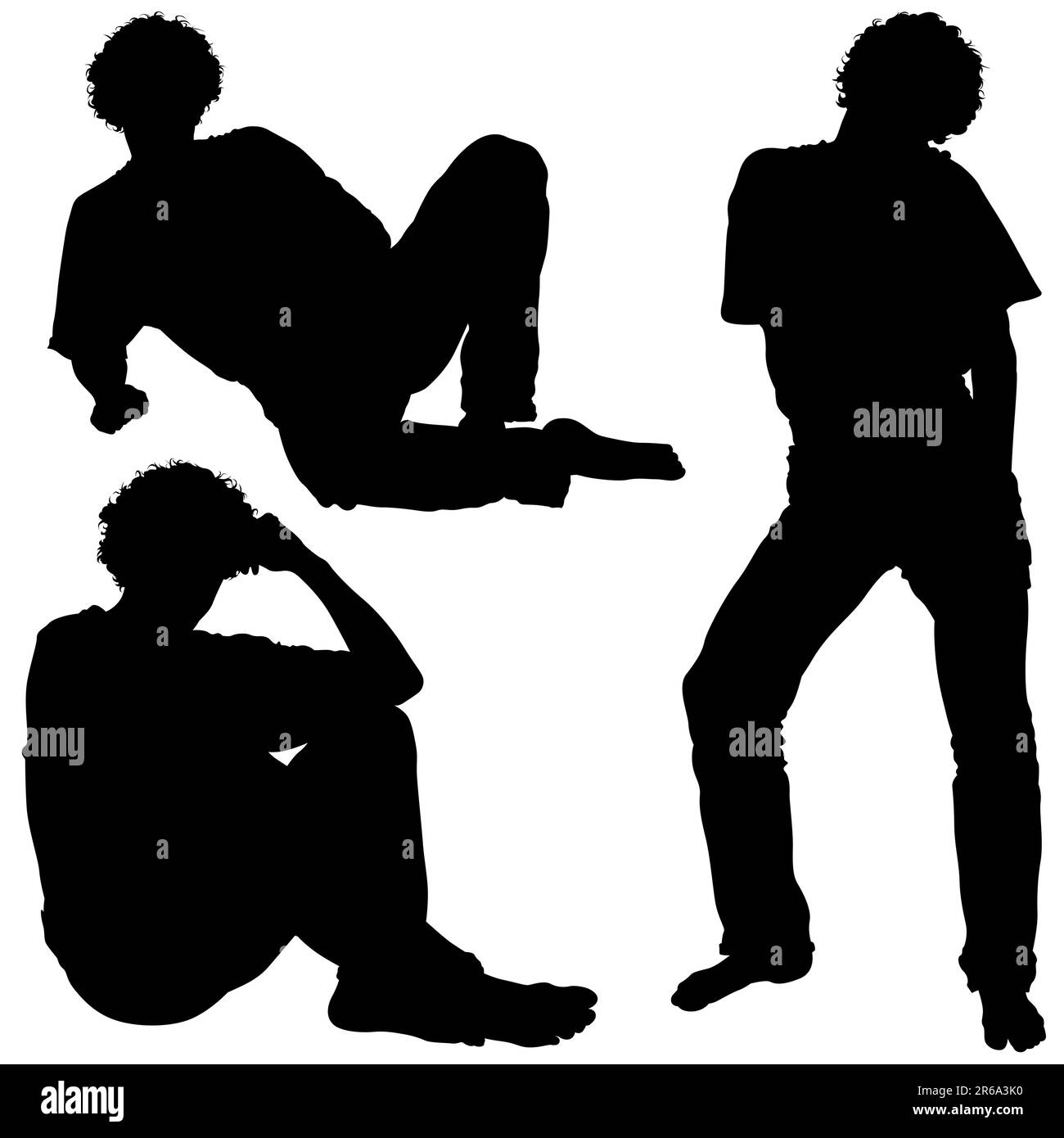 Mans Silhouetten 01 – hochdetaillierte Schwarz-Weiß-Illustrationen Stock Vektor