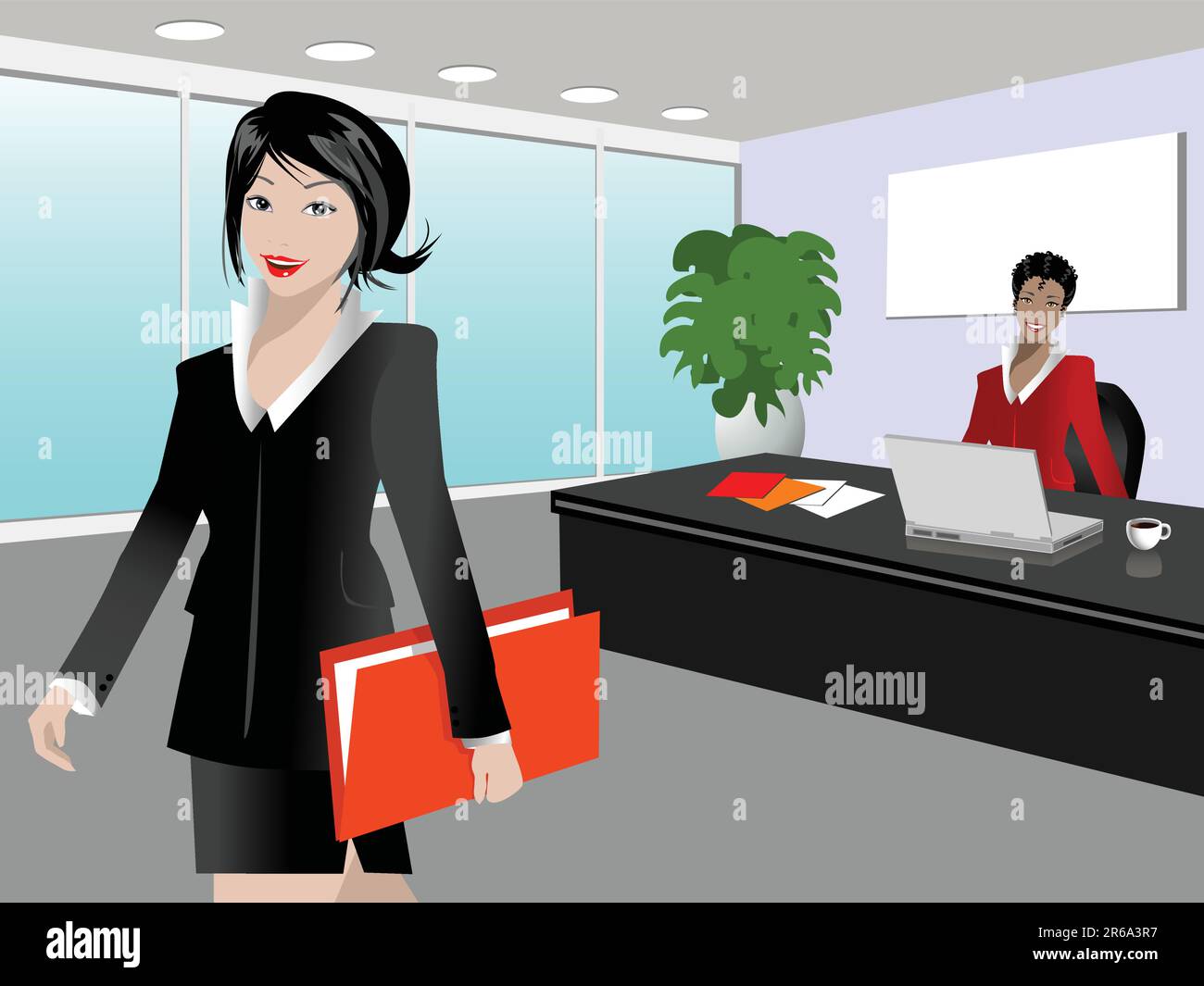Darstellung von zwei Geschäftsfrauen in einem modernen Büro Stock Vektor