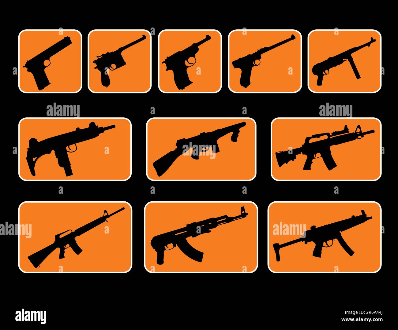 Darstellung verschiedener Gewehre und Maschinengewehre Stock Vektor