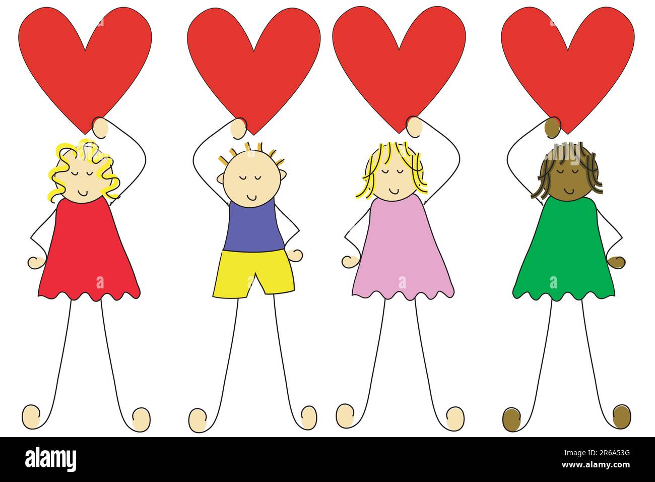 Eine Gruppe von vier Zeichentrickkindern Stock Vektor