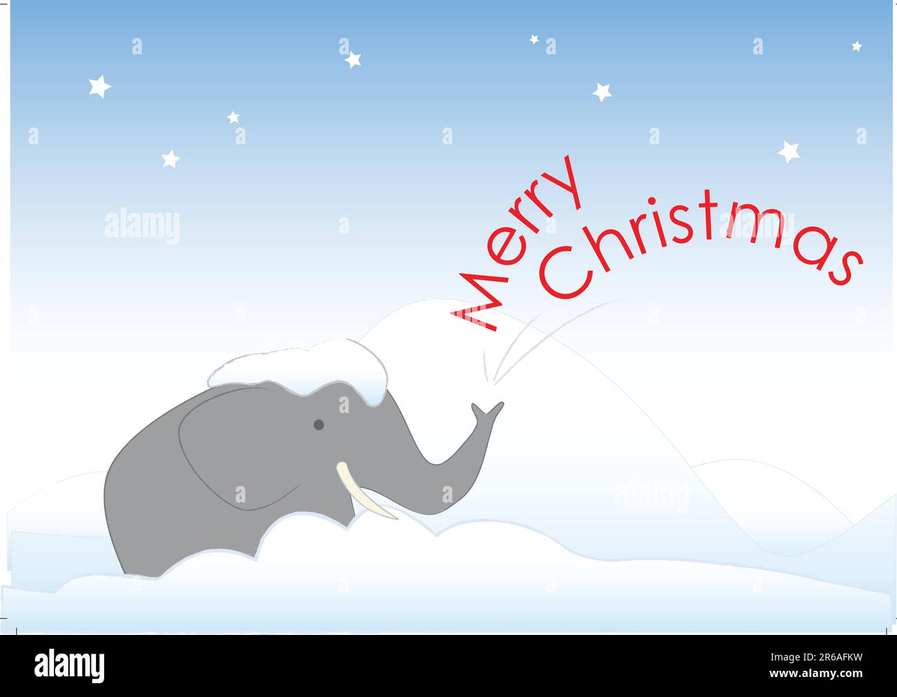 Mr. Elephant steckt im Schnee fest. Er wünscht dir frohe Weihnachten. Er möchte auch von der Kälte aufgenommen werden und einen großen Schluck Eierpunsch trinken. Stock Vektor