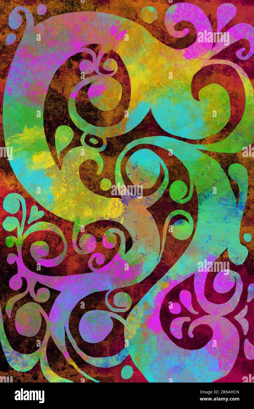 Mehrfarbiger abstrakter Hintergrund, digitale Malerei, Textur und Muster, Dekoration Stockfoto