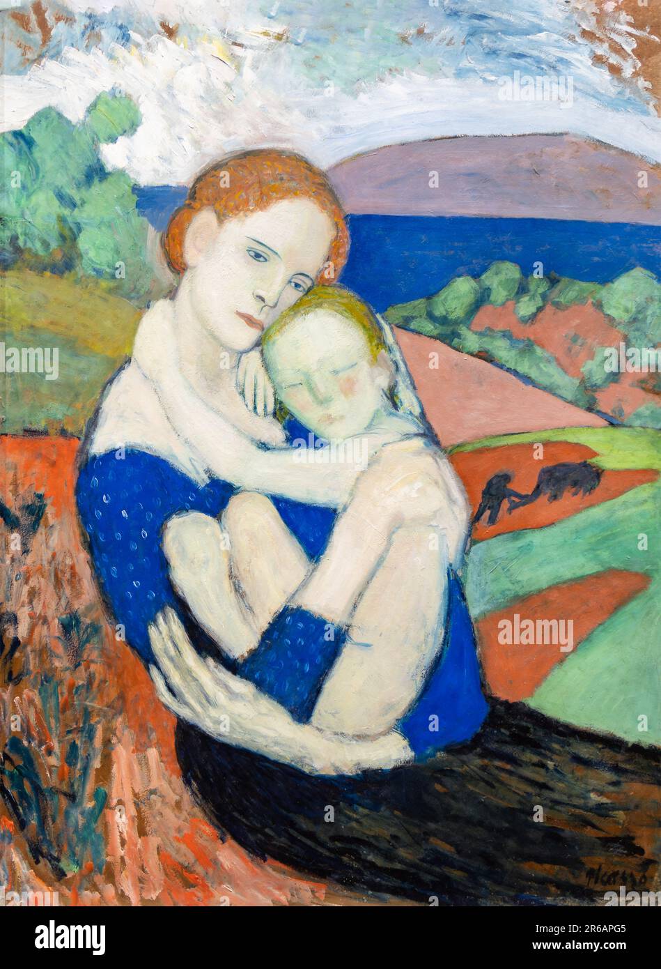 Mutterschaft (La Maternité) von Pablo Picasso. Es wurde 1901 von Pablo Picasso im Post-Impressionismus-Stil erschaffen. Ausgestellt in der Nationalgalerie von Stockfoto