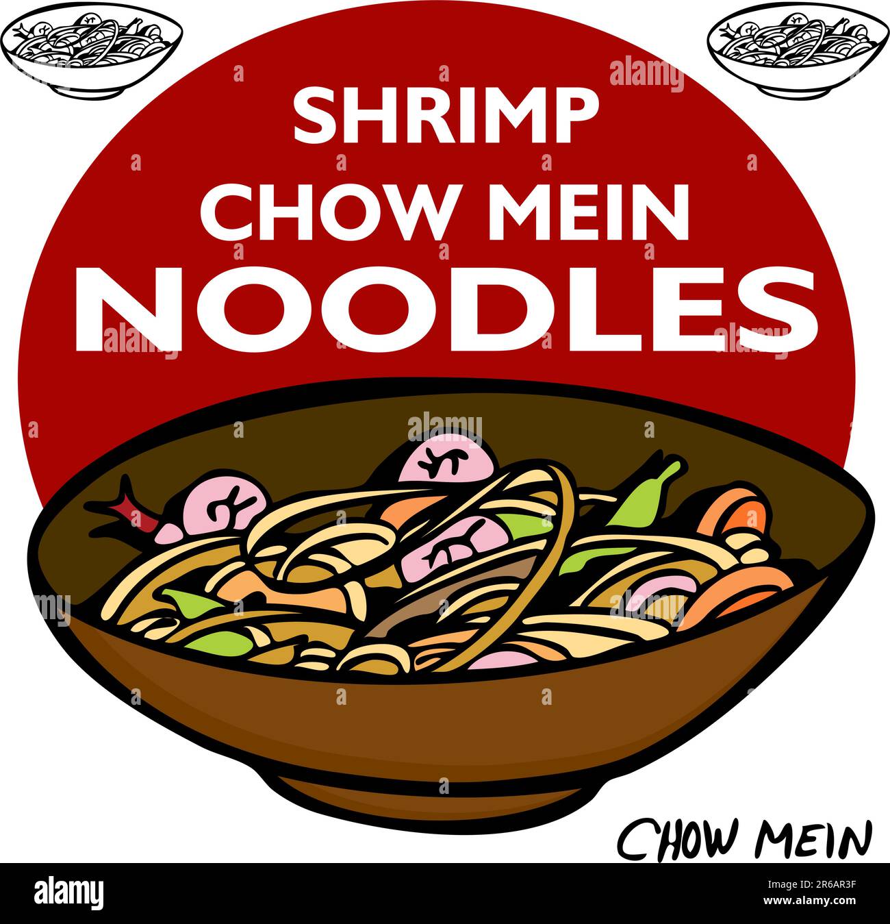 Ein Bild des Shrimp Chow Mein Nudeln. Stock Vektor