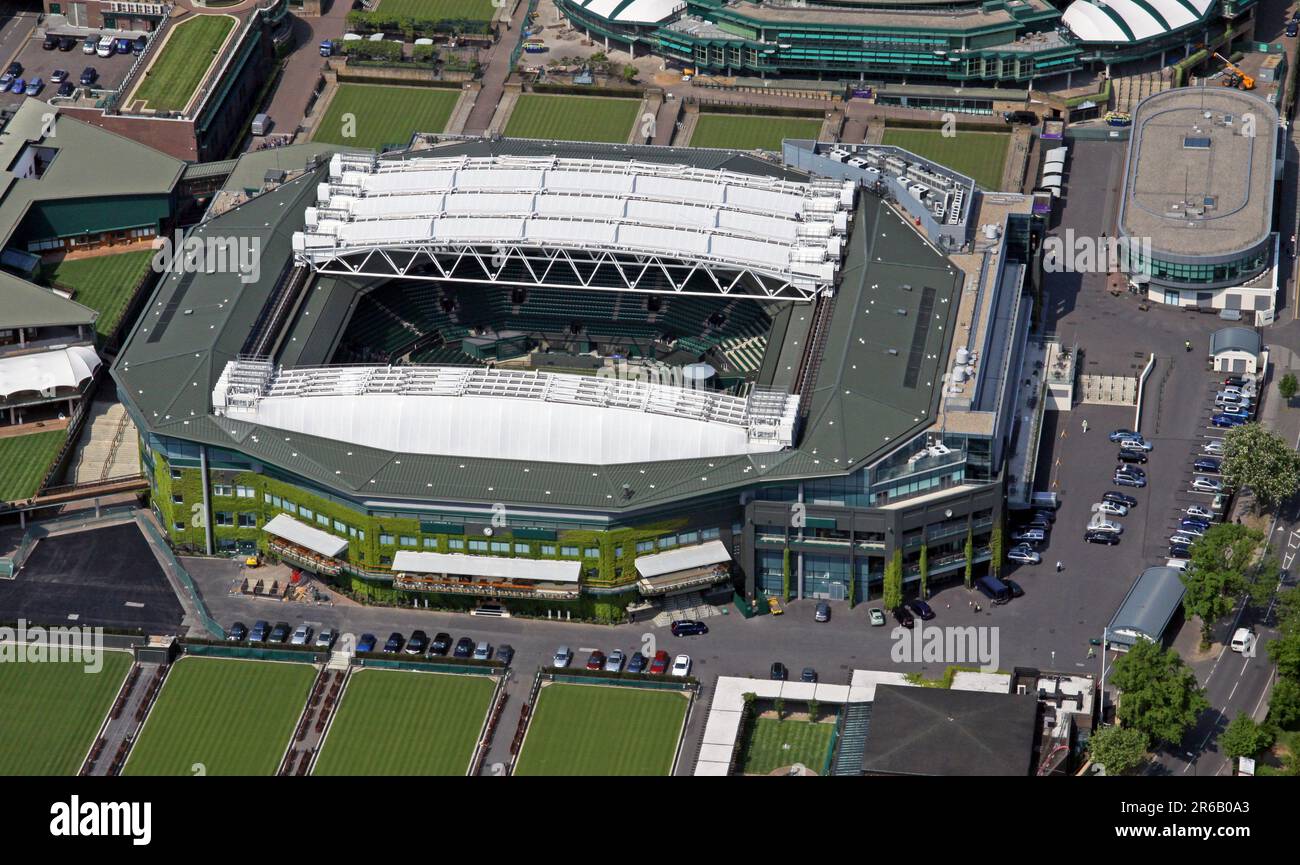 Luftaufnahme von Wimbledon Centre Court, London, Großbritannien Stockfoto