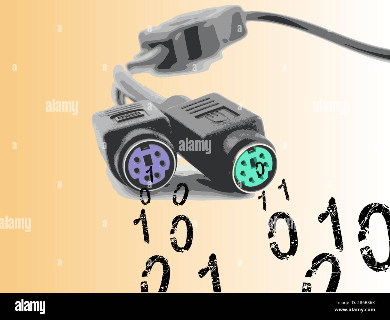 Computerkabel spuckt Binärzahlen aus (Vektorabbildung) Stock Vektor