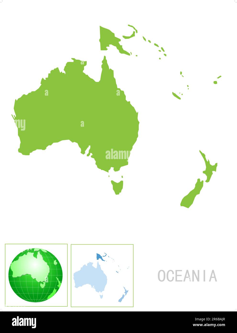 Karte und Symbol Ozeaniens auf weißem Hintergrund Stock Vektor