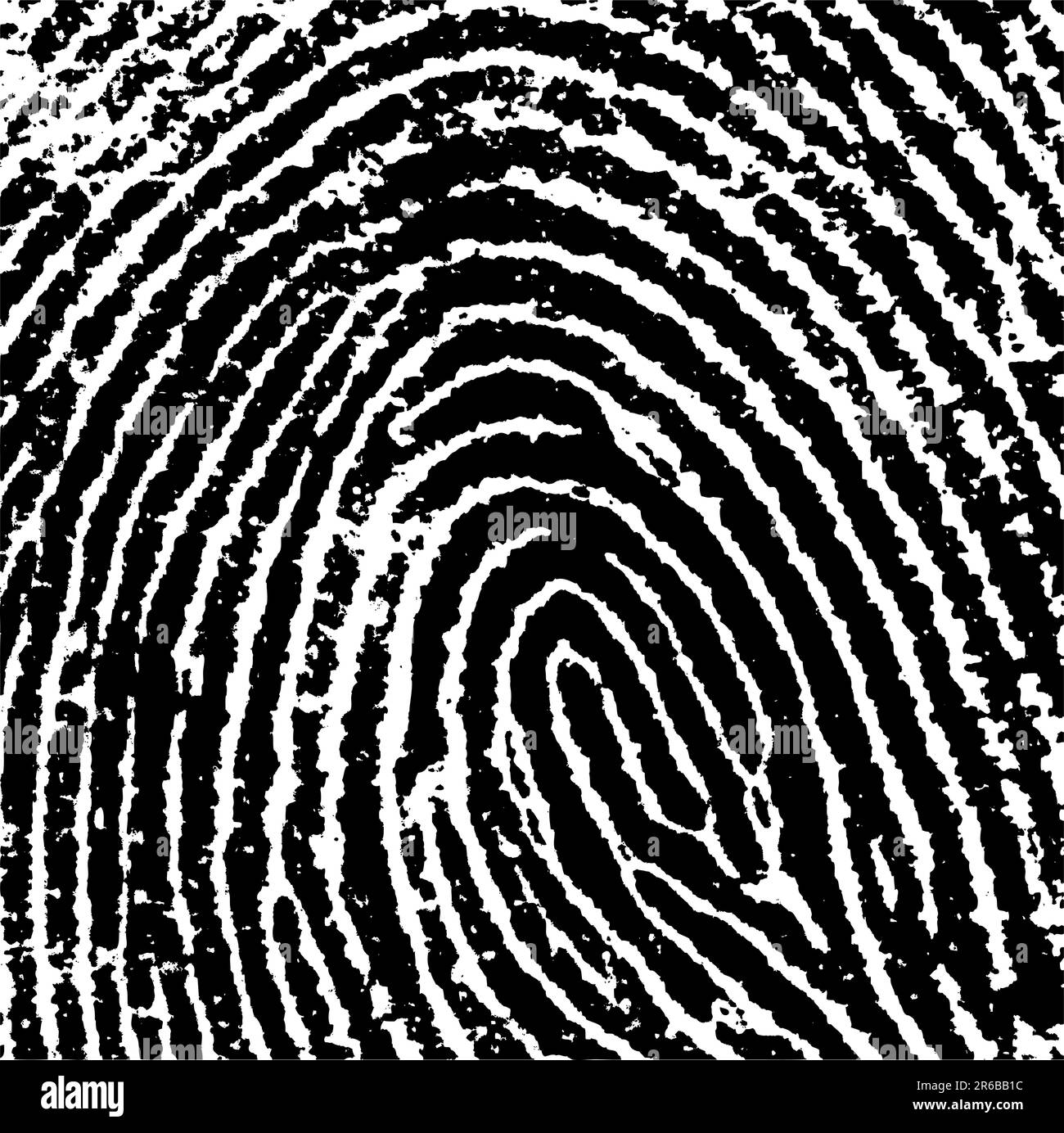 Schwarzweiß-Vektor-Fingerabdruck zuschneiden - sehr präzise gescannt und nachverfolgt (Vektor ist transparent, sodass er auf anderen Bildern, Vektoren usw. überlagert werden kann) Stock Vektor