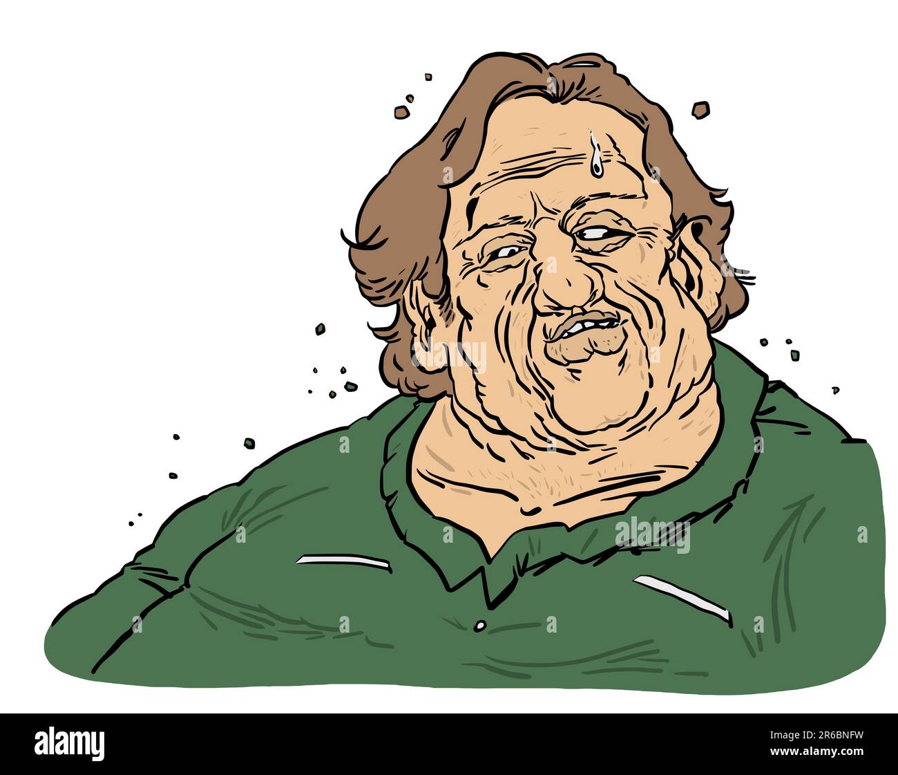 Karikatur von Gérard Depardieu, französischer Schauspieler, Filmemacher, Geschäftsmann und Weinbaubesitzer, handgezeichnete Porträtzeichnung. Stockfoto