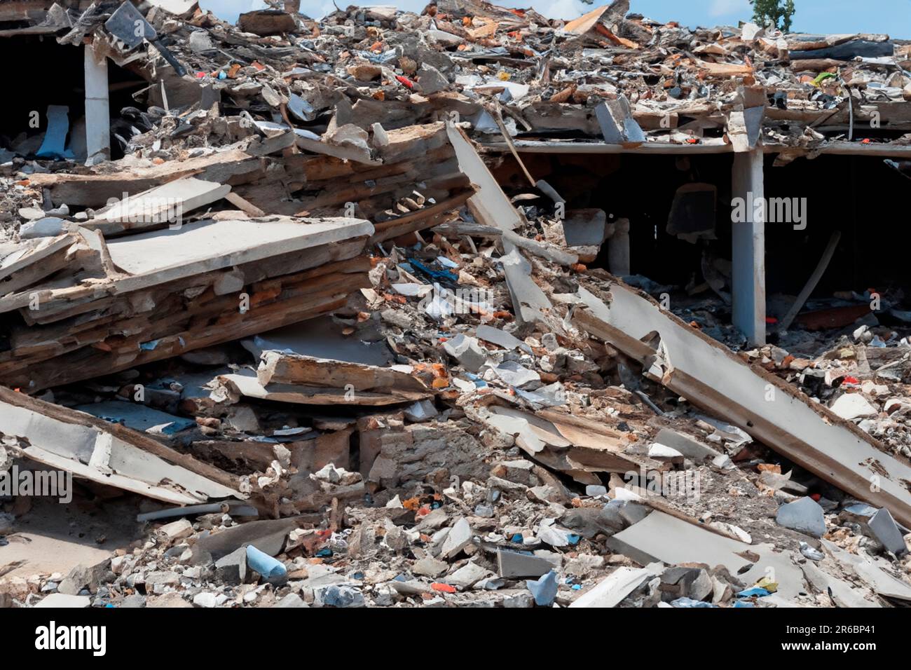 Zerstörtes Gebäude, das einstürzte. Ruiniert. Katastrophengebiet. Erdbeben. Marokko. Israel. Palästina. Krieg. Afghanistan. Hamas. Tel Aviv. Gaza. Rakete Stockfoto